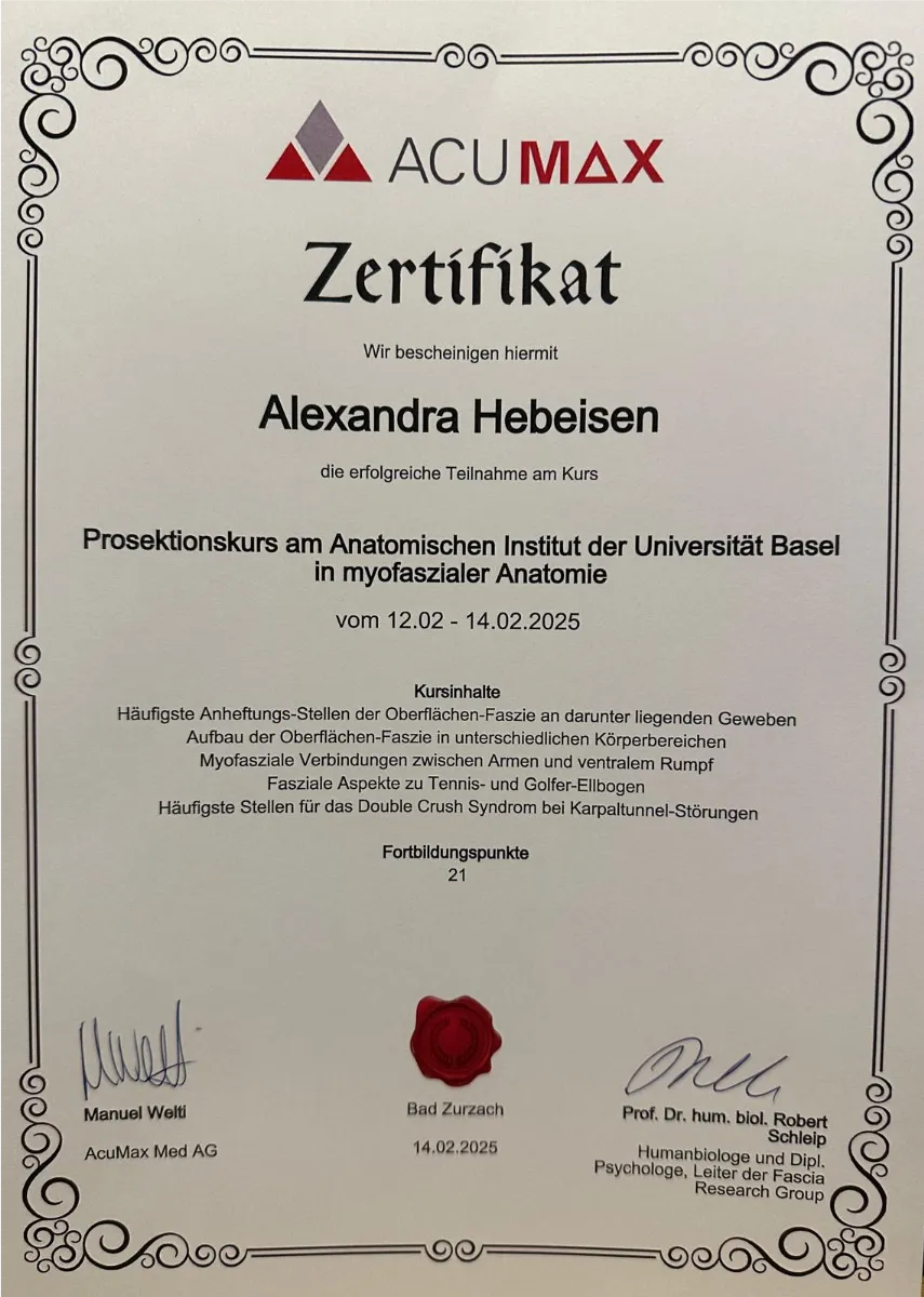 Workshop Myofasziale Anatomie mit Alexandra Hebeisen