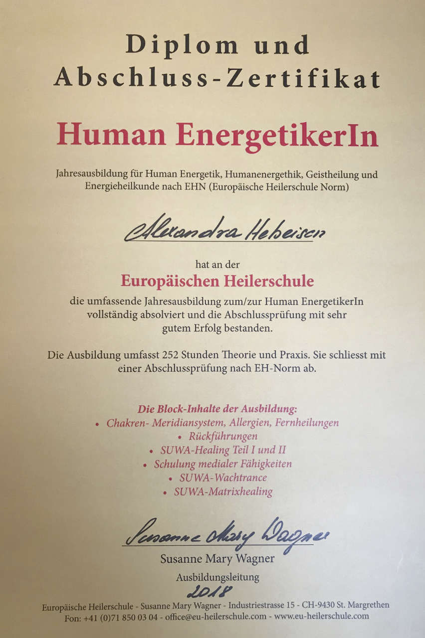 Workshop Prana Healing mit Alexandra Hebeisen